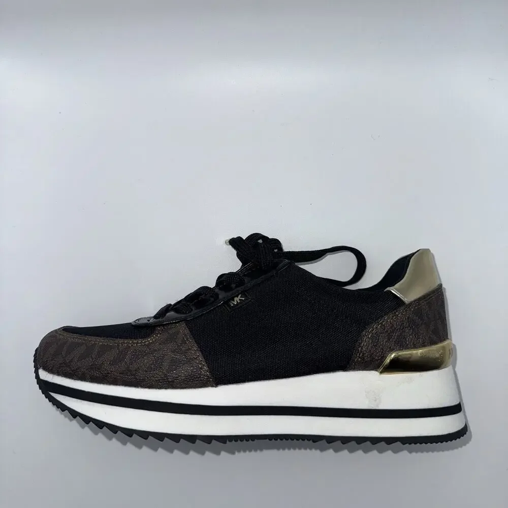 Michael Kors Monique Trainer Sneakers Brown Logo Black Women’s 5.5M